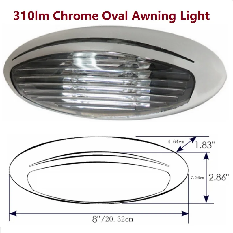 310lm Oval Led Awning Lights 12v Ip66 Porch Lamp Chrome Plate For Rv