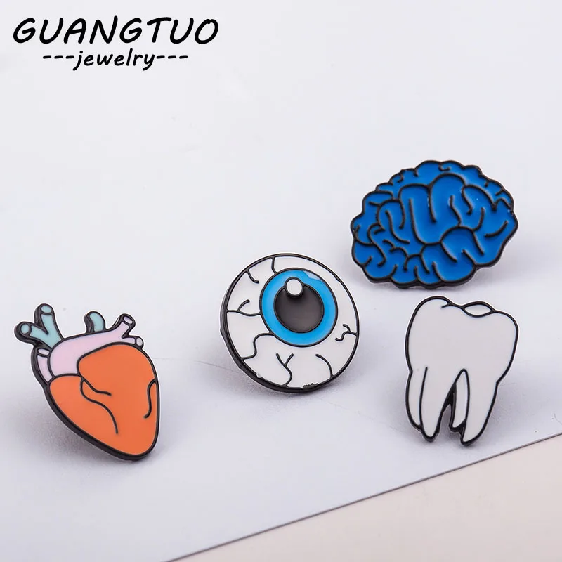 

New Fashion Human Organs Brooch Brain Eyes Tooth Brooches Korean Clothing Bags Decoration Pin Badges Jewelry Accessories YB002