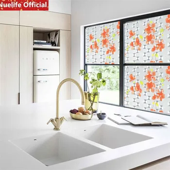 

Orange Petal Pattern Static Glue-free Glass Sticker Living Room Bedroom Bathroom Kitchen Sliding Door Opaque Sunscreen film
