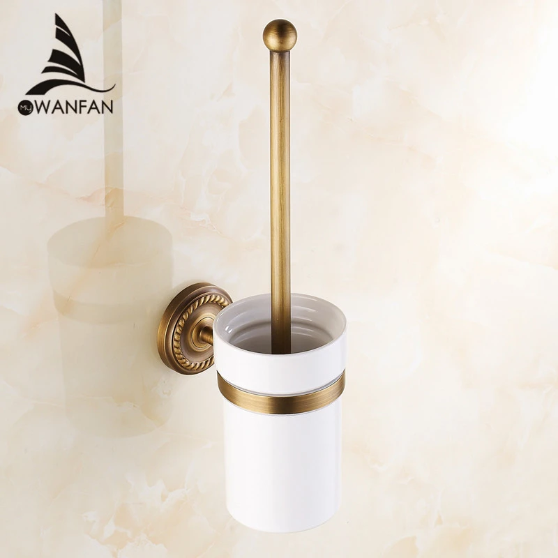 Retro Bathroom Antique Brass Wall Mounted Ceramics Cup Toilet Cleaning Brush Retro Bathroom Antique Brass Wall Mounted Ceramics Cup Toilet Cleaning Brush
