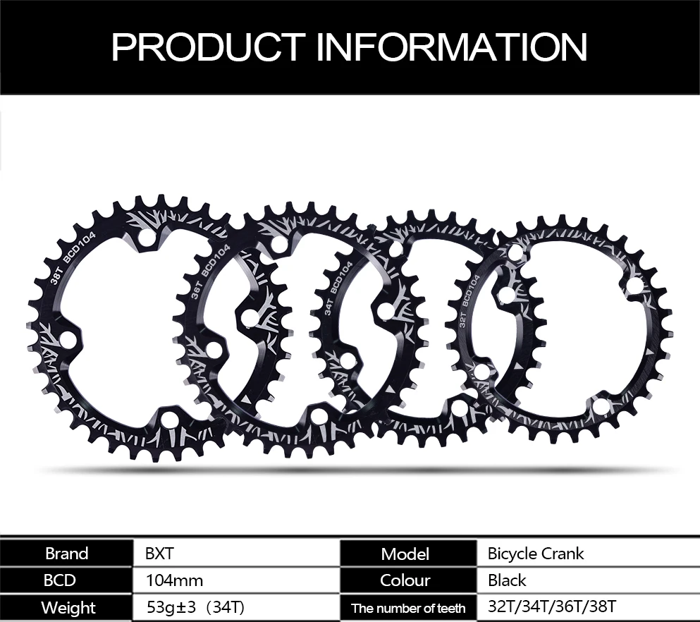 BXT MTB Кривошип горного велосипеда Звездочка узкая широкая Цепь 32 T/34 T/36 T/38 T сплав велосипед Кривошип 104BCD одна пластина часть цикла