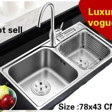 Квартиры двойной кухонный паз раковина vogue сделать блюда 304 нержавеющая сталь Горячая маленький 78x43 см