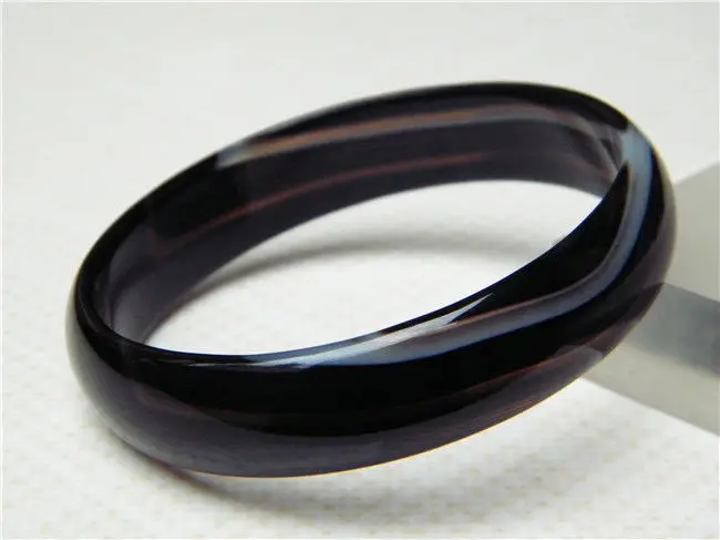 

Hot sell ->@@ NEW HOT 100% NATURAL BLACK TEXTURE CHALCEDONY AGATE JADE BRACELET 67MM NEW -Top quality free shipping