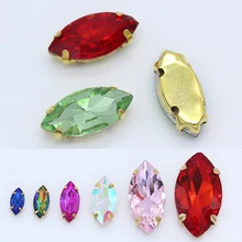 Todos os tamanhos navette/horse eye 24-color costura cristal pedra de vidro costurar em strass/diamantes/montês/jóias/contas garra de ouro de 4 buracos