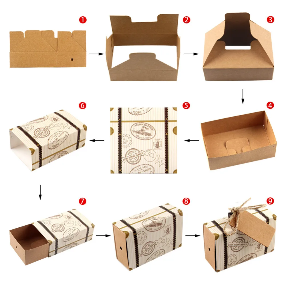 50 шт. мини чемодан коробка для конфет из крафт-бумаги Бонбоньерки свадебные подарочные коробки тематика путешествий вечерние на юбилей день рождения ребенка душ коробка