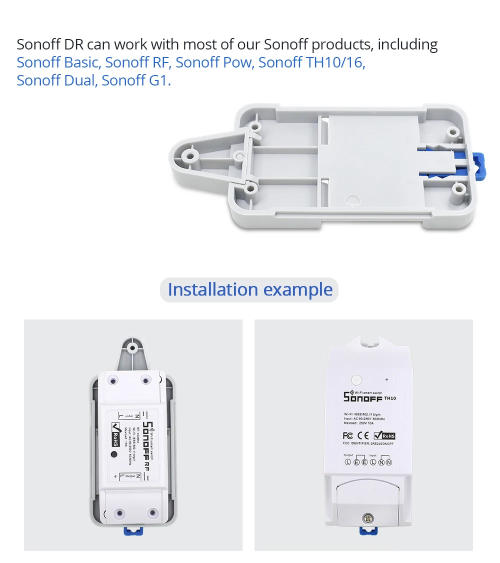 SONOFF dr Din Rail лоток Регулируемый установленный рейку чехол держатель для Sonoff Basic/RF/Pow/TH10/16/Dual