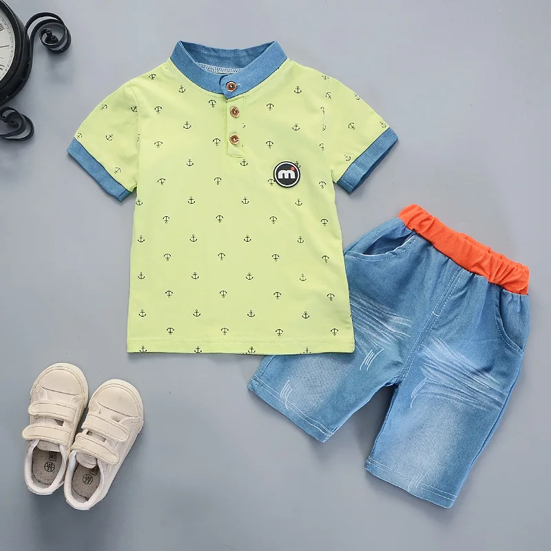 Летние комплекты одежды для мальчиков модная футболка с принтом+ шорты для маленьких мальчиков комплект хлопковой одежды из 2 предметов для малышей