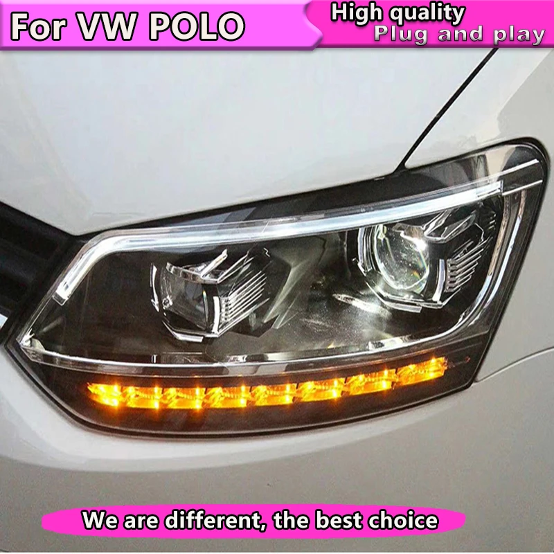 Автомобильный Стайлинг для 2011- VW Polo фары динамический сигнал поворота Polo светодиодный фары DRL Биксеноновые линзы Высокий Низкий луч парковка