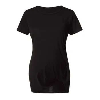 

2019 Fashion Maternity Shirt Trendy Tops For Pregnant Women Crew Neck Tie Pregnancy T-Shirt Lactancia Ropa Side Pleat Clothes
