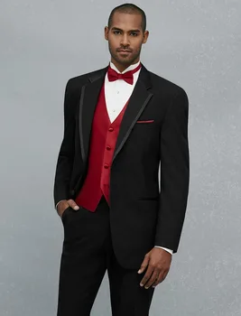 

New Arrival Two Button Black Groom Tuxedos Men's Blazer Wedding Prom Suits Custom Made (Jacket+Pants+Vest+Tie) K:181