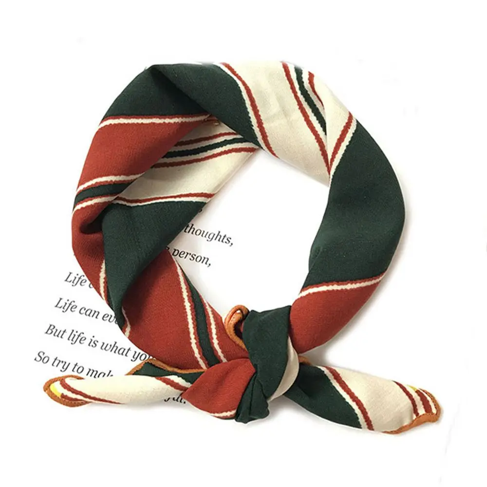 Retro Small Square Stripe Design Kerchief Woman Neck Shawl Wraps Hotel