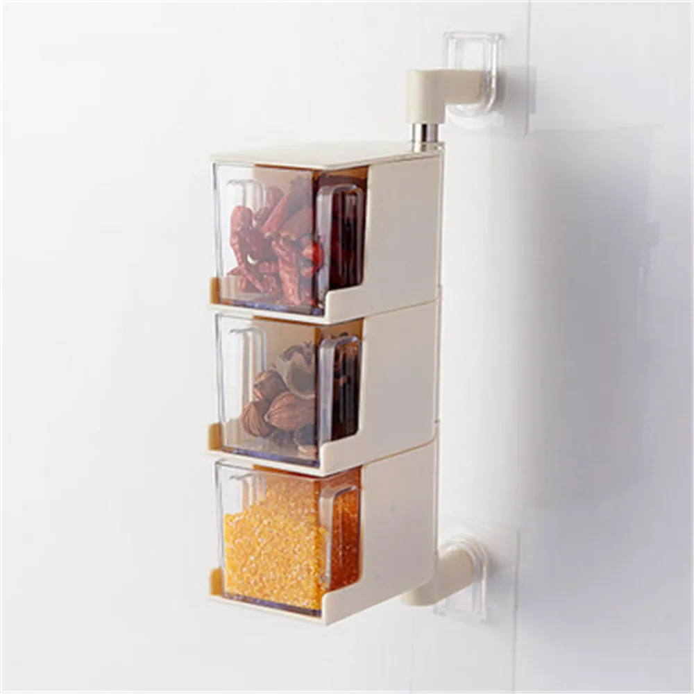 

Plastic Sticky Rotary Storage Drawer Desk Storage Drawer Box Organizer Wall Hanging Mounted Seasoning Container for Home Kitchen