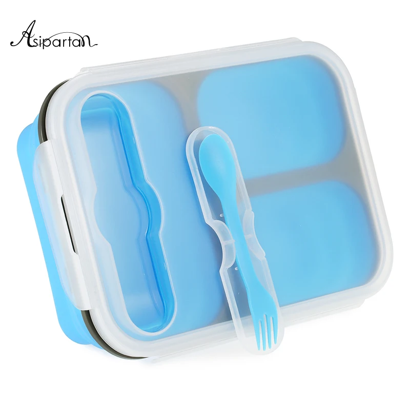 Asipartan 1pc Lunch Bento Box Food grade Silicone Collapsible Portable