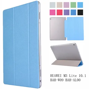 

Ultra Slim Silk 3 Folder Transparent Cover Stand PU Leather Skin Bag Case For Huawei MediaPad M3 Lite 10 BAH-W09 BAH-AL00 10.1"