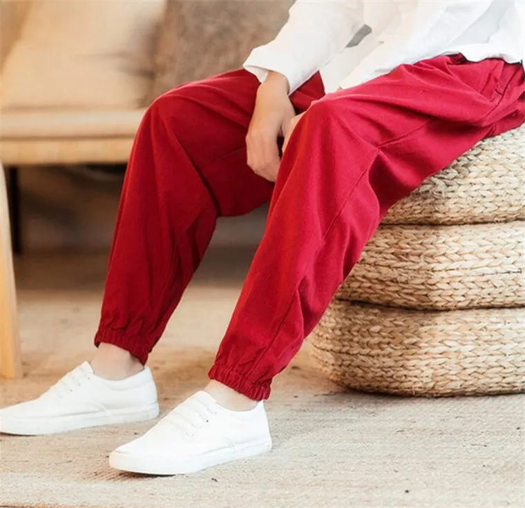 Plus Size Cotton Linen Harem Pants Mens Jogger Pants 2022 Male Casual Autunm wide leg Pants M- 6XL 7XL Trousers black white red joggers sweatpants