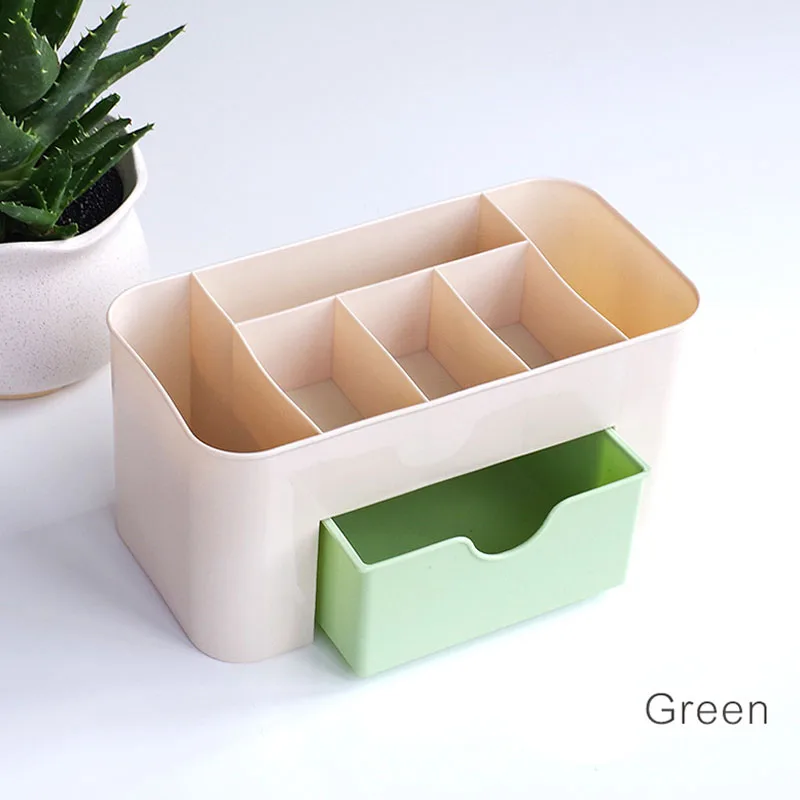 3 цвета, портативная настольная коробка для хранения, пластиковые ножницы, органайзер для макияжа, ювелирные изделия, лак для ногтей, ручка, кисти, контейнер, чехол для инструментов - Цвет: green