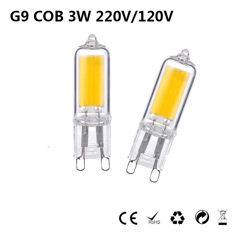 Галогенная Светодиодная лампа G9 COB LED 220 В/240 В/110 В/120 в 3 Вт высокомощная прозрачная