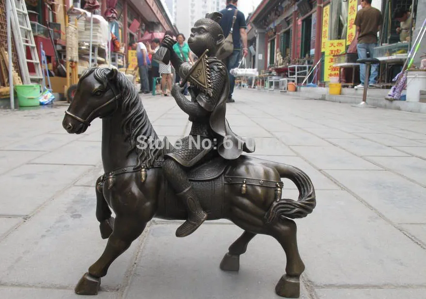

China fable pure Bronze sun wukong Monkey King Hand and seal Ride Horse Statue