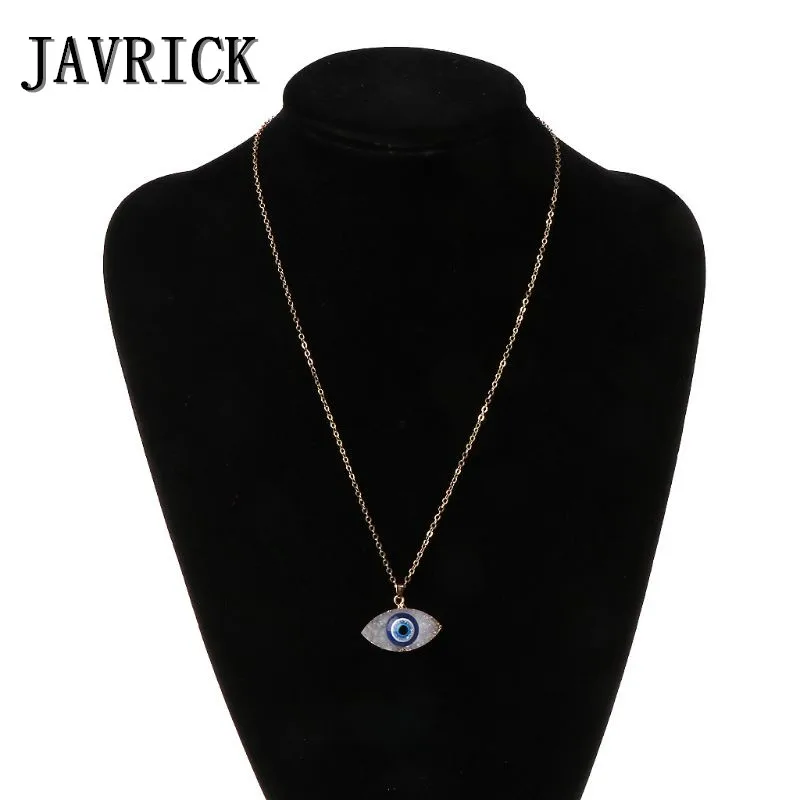 

Blue Evil Eye Druzy Stone Pendant Necklace Quartz Geode Crystal Jewelry