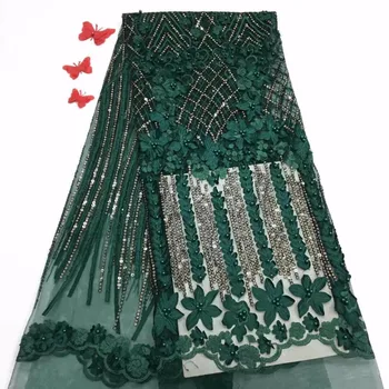 

Nigerian Lace Fabric 2018 High Quality Lace Green French 3d Flower Lace Fabric/High Quality African Beaded And Sequins Tulle