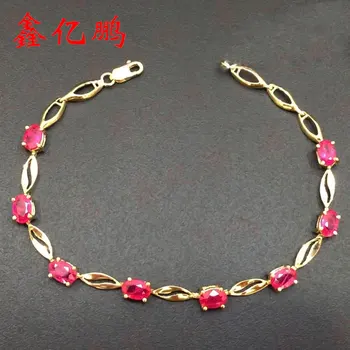 

18 k gold inlaid natural Burmese ruby bracelet 4x6mm