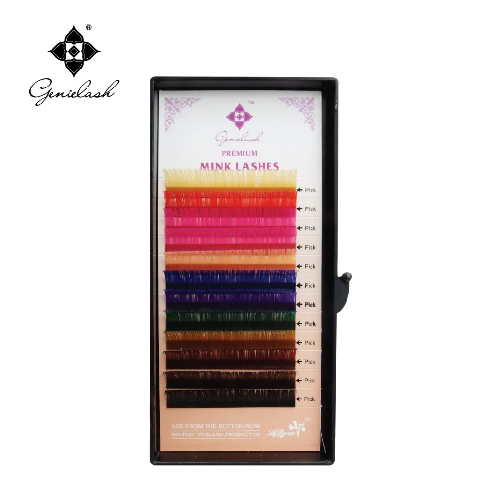 

Genie Rainbow Indivudual Multi-Colored Eyelash Extensions Professional Holloween Fake Lashes 0.15mm/0.20mm C Curl