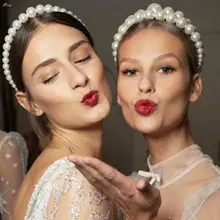 AOMU 1 шт., одноцветные имитирующие жемчужные повязки для волос, металлическая Золотая цветная повязка на голову, аксессуары для волос для женщин, модное ювелирное изделие, ободок