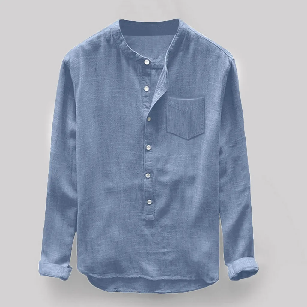 

Feitong Linen Shirts Fashion Mens Autumn Winter Button Casual Linen Cotton Long Sleeve Top Blouse