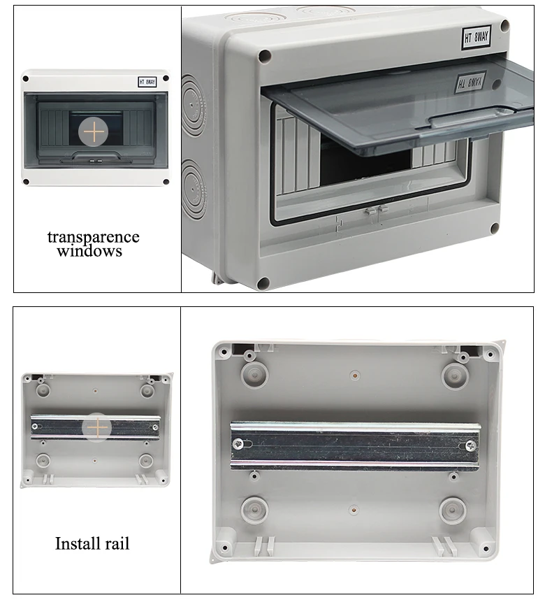 HT серии 8Way IP65 водонепроницаемый и пылезащитный распределительный ящик MCB Коробка ABS PC материал для автоматических выключателей внутри на стене