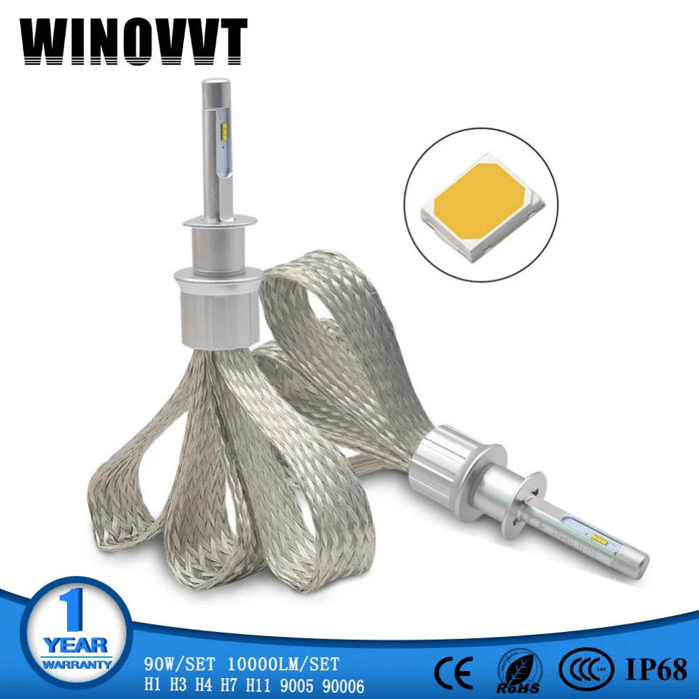 

One Pair H7 H4 H1 H3 H11 H8 H9 9005 HB3 9006 HB4 Led Headlight Bulb 90W 10000LM Auto Car Light Headlamp Fog Light 6000k