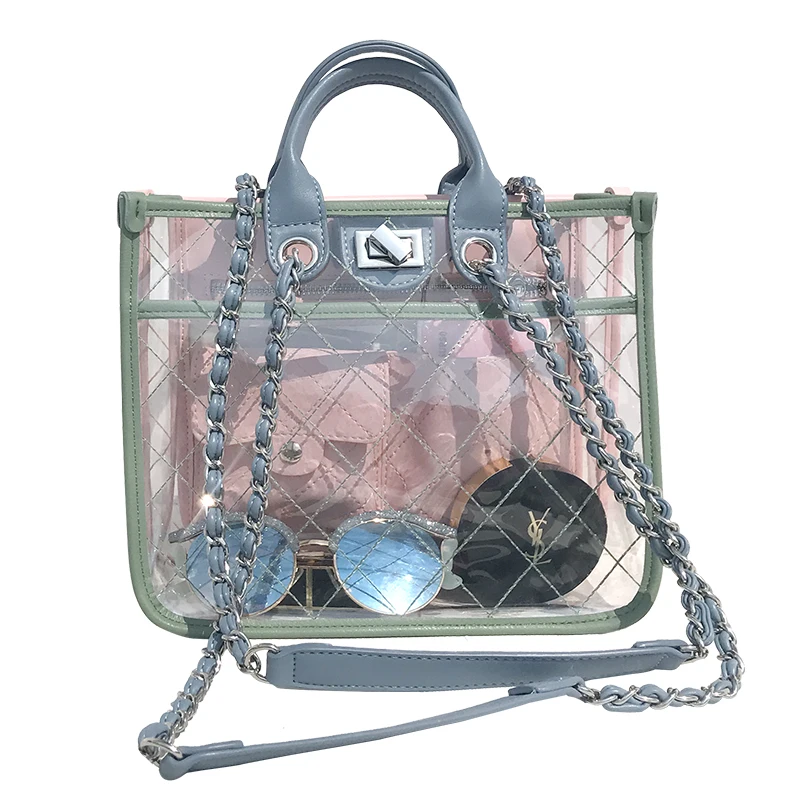 

2019 New Show Transparent Women Chain Messenger Bag Beach Jelly Female Designer Shoulder Bag Cute Handbag Casual Totes 990