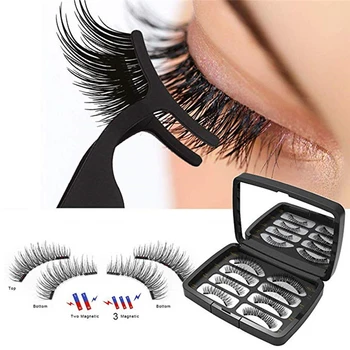 

8pcs 3D Magnetic Eyelashes with 2/3 Magnets Handmade Magnetic Lashes Natural False Eyelashes Lashes maquillaje with Tweezer