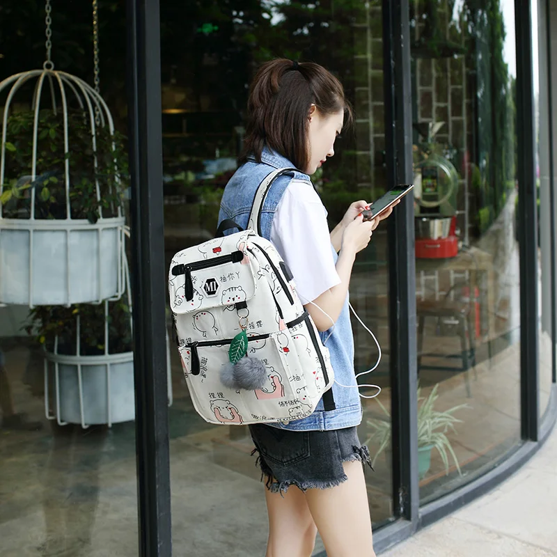 Mochila de lona de carga USB 2019 3 unids/set mochilas escolares de mujer para adolescentes hombre bolso de libro de estudiante mochila para niños