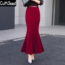 Винтаж Высокая Талия труба юбка-годе одежда ; сезон весна; женская элегантная для работы в офисе OL Твердые Цвет длинные юбки "рыбий хвост"