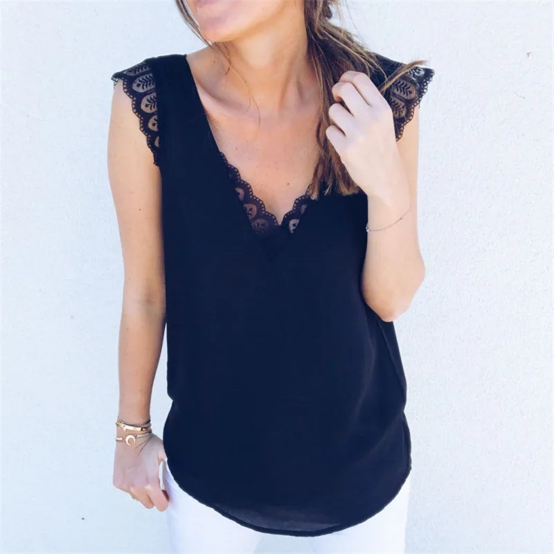 Summer Lace Tank Top Women Sleeveless Summer Vest Top V Neck Sexy