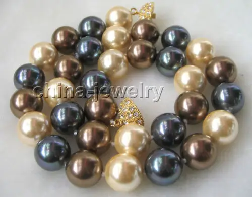 

Free shipping >>>>>Beautiful 18"12mm multicolor (coffee black golden)south sea shell pearl necklace