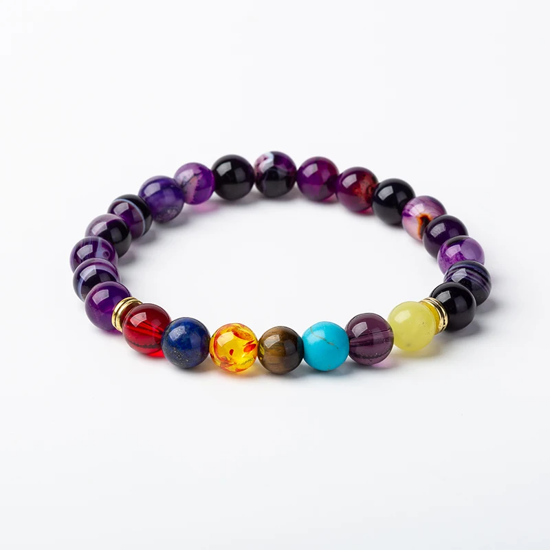 

Meajoe 8mm Seven Chakra Yoga Bracelets Purple Striped a-gate Bracelet fashion bracelet dream purple crystal bracelets wholesale