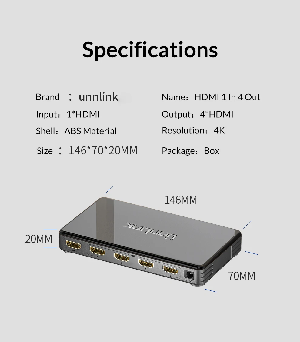 Unnlink HD mi сплиттер 1X4 UHD4K@ 30 Гц FHD1080P60 HD mi 1 в 4 светодиодный смарт-ТВ Монитор Проектор mi box3 ps4 xbox one компьютер