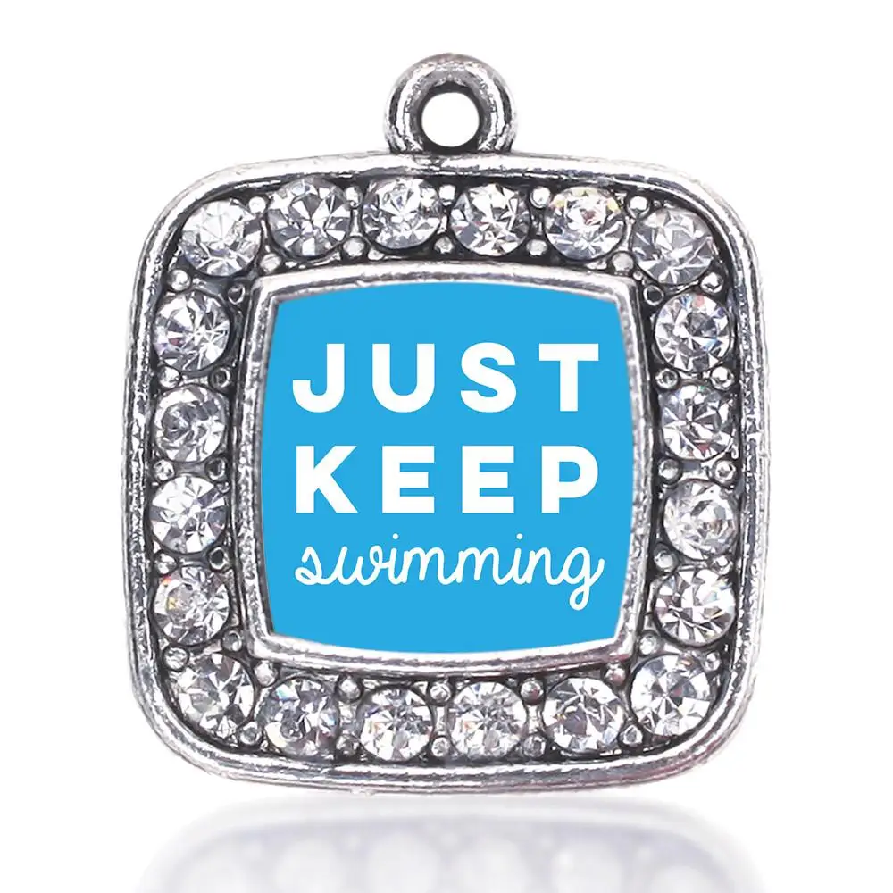 JUST KEEP SWIMMING CIRCLE CHARM ANTIQUE SILVER PLATED JEWELRYin Charms