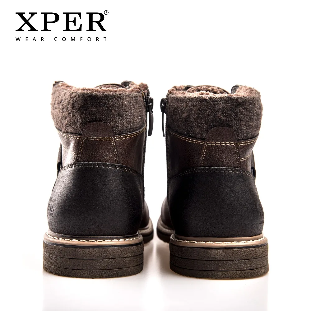 XPER Brand Waterproof Motorcycle Boots Men Lace-Up Winter Shoes Warm Plush Comfort Footwear Leather Mens Boots Casual #XHY12604
