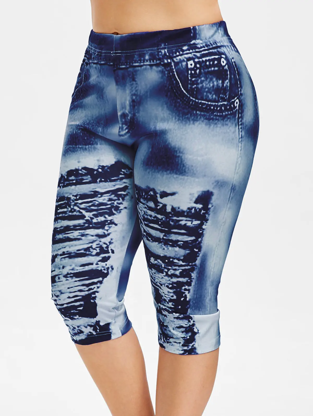Wipalo размера плюс 3D рваные джинсовые леггинсы с принтом эластичные Капри с высокой талией обтягивающие летние женские леггинсы уличная одежда 5XL