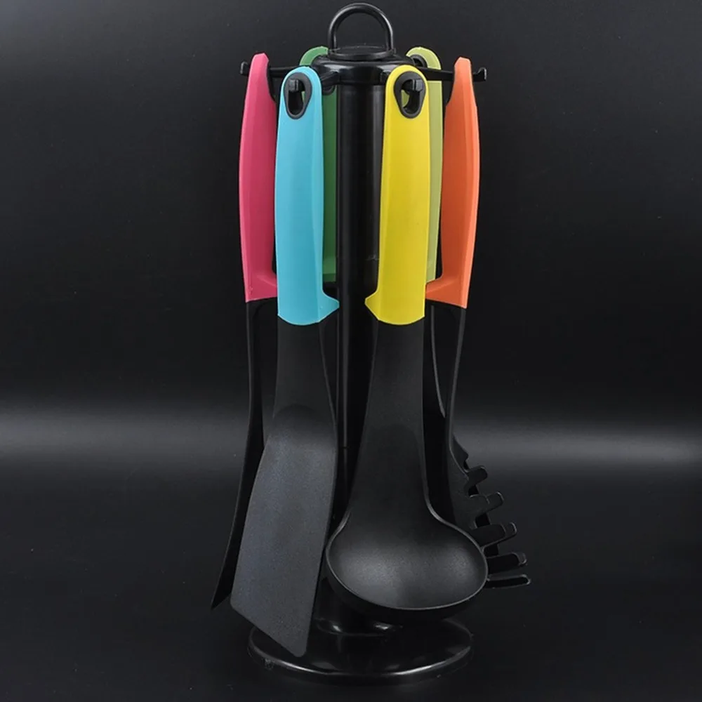 

6 Pcs/Set Nylon Kitchenware Nonstick Spoon High Temperature Colorful Soup Handle Utensils Set Cooking Tools Kitchen Accessories