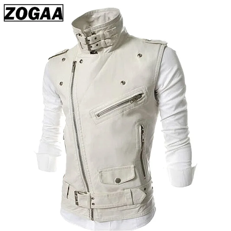 ZOGGA Men's Fashion Leather Vest Jackets Man Sleeveless Motorcycle Tank Tops Spring Autumn Zipper Decoration Outerwear Coats