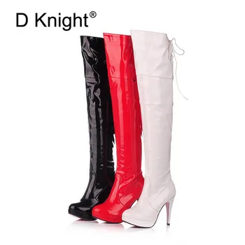 

Plus Size 43 Sexy Patent Platform High Heeled Over The Knee Boots For Women Ladies Pole Dancing Boots Women High Heels Tall Boot