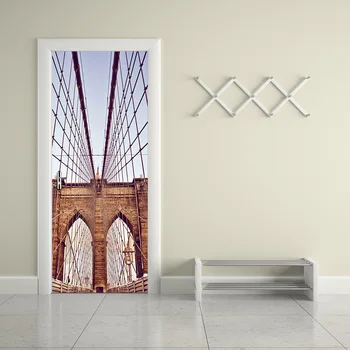 

3D Print Big Bridge Poster PVC Waterproof Entire Door Sticker Creative Stickers Door Wall Sticker DIY Mural Bedroom Home Decor