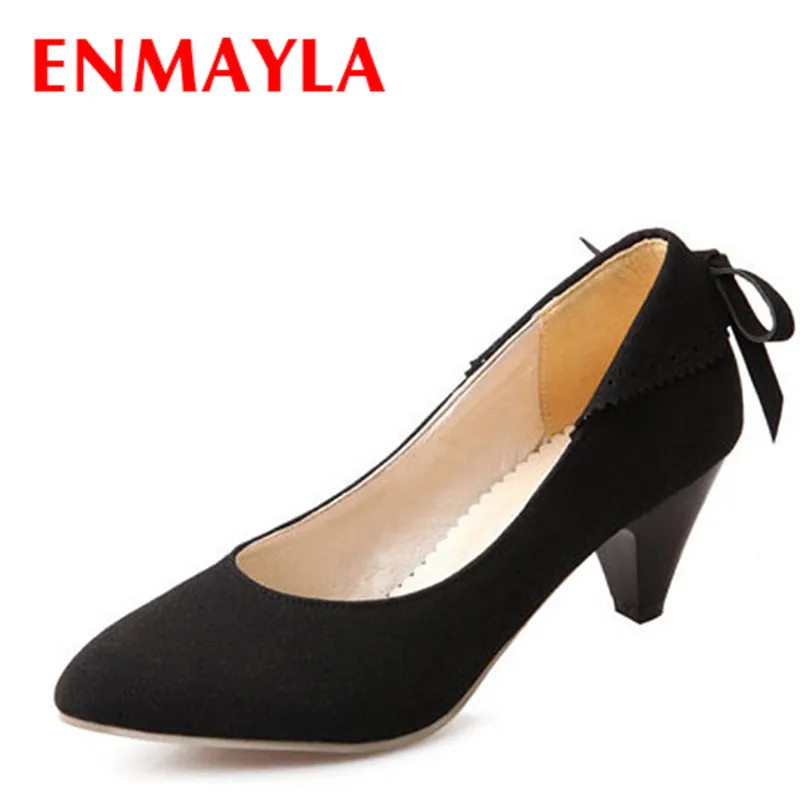 

ENMAYLA Pointed Toe Spinke Heels Women Shoes Fashion Women Flock Style Nude Pumps Black Blue Red Party Ladies Dating Shoes