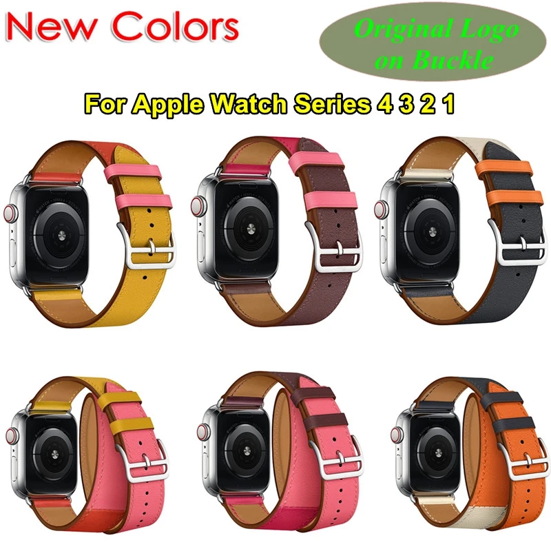 

With Original Logo Swift Leather Double Single Tour for Apple Watch Leather Loop Band 44MM 40MM for Strap Apple Watch 4 3 2 Band