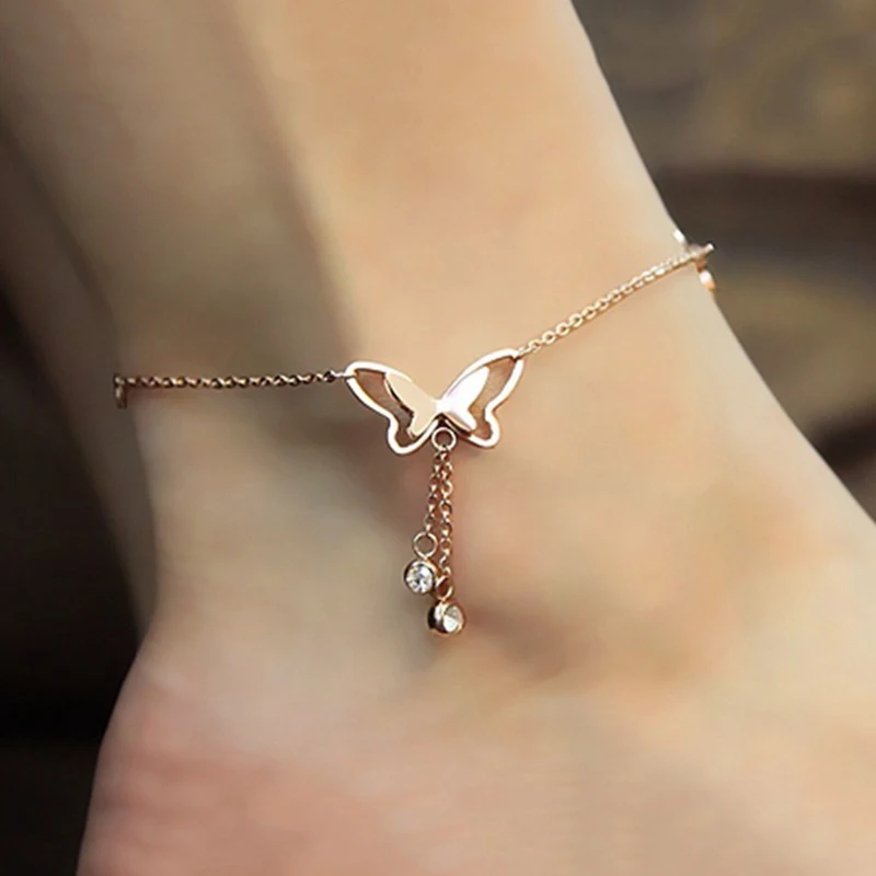 

Butterfly Pendant Anklets Foot Chain Summer Beach Leg Bracelet Handmade Rhinestone Anklet Charms Barefoot Sandals Jewelry