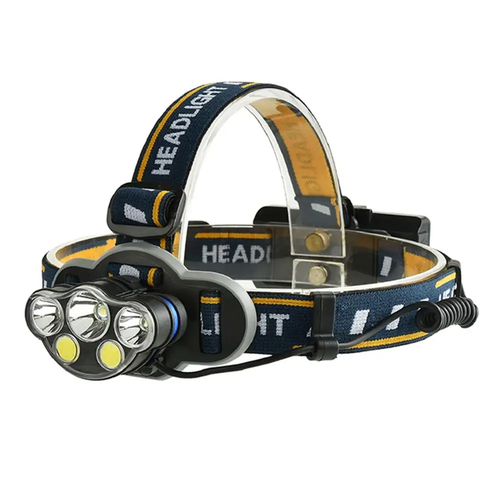 

USB Charging Flashlight Forehead 18650 Head Light T6+COB Red Light Warning Headlamp 5 Bulb 8 Gear Head Lantern