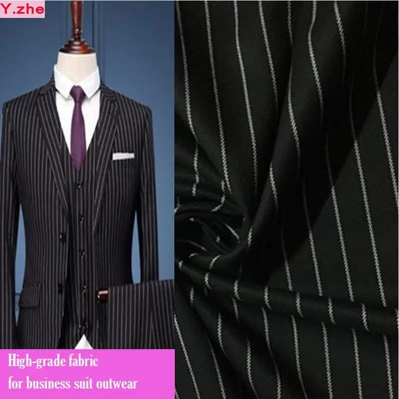 Good Black Striped Business Suit Fabric 150cm Wide Stretch Cotton